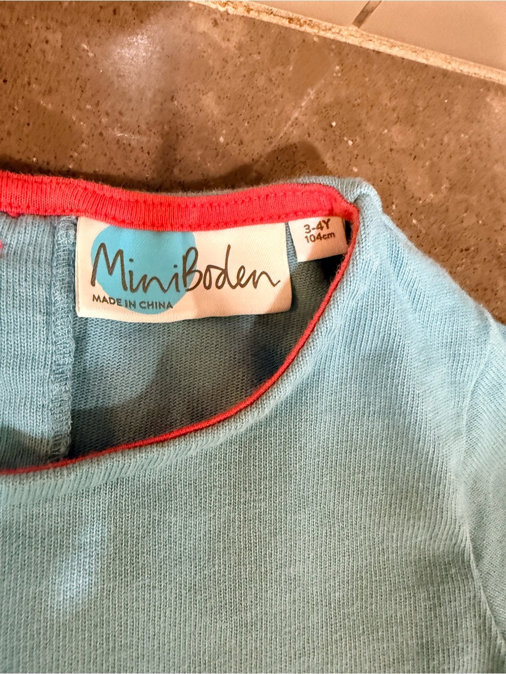 Mini Boden Light Blue Top with Pink Trim - Picture 2 of 4